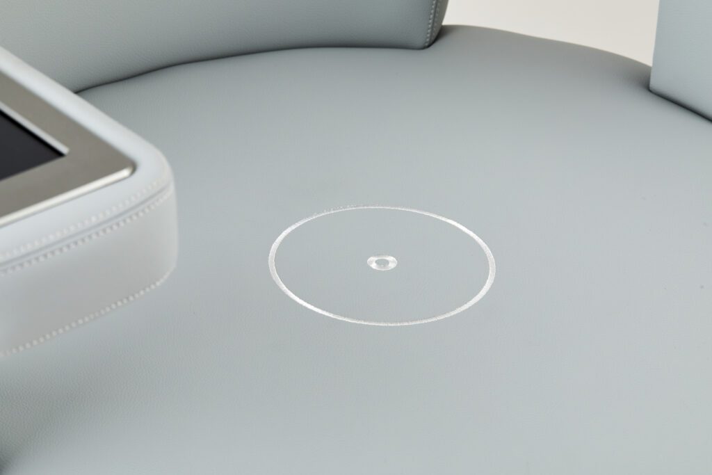 Gray leather seat with wireless charging pad