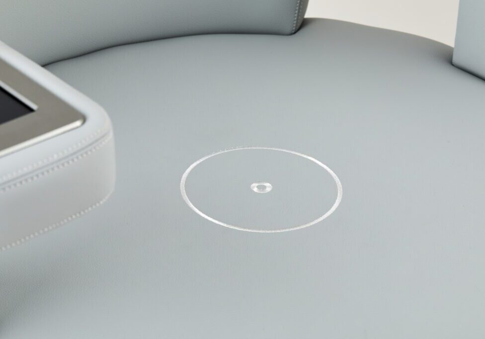 Gray leather seat with wireless charging pad